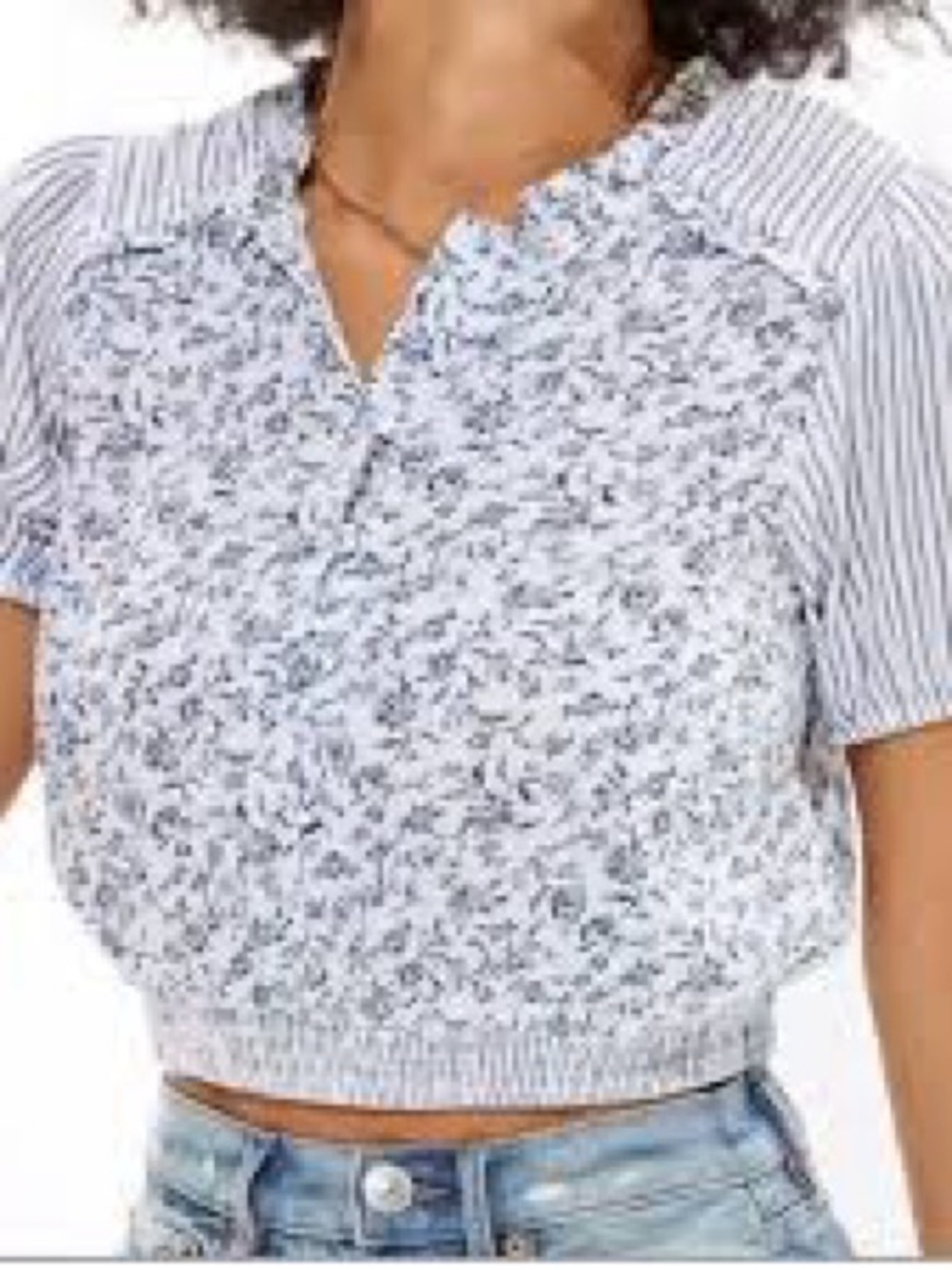 American Eagle Outfitters Blue Floral Stripe Raglan‎ Crop Top